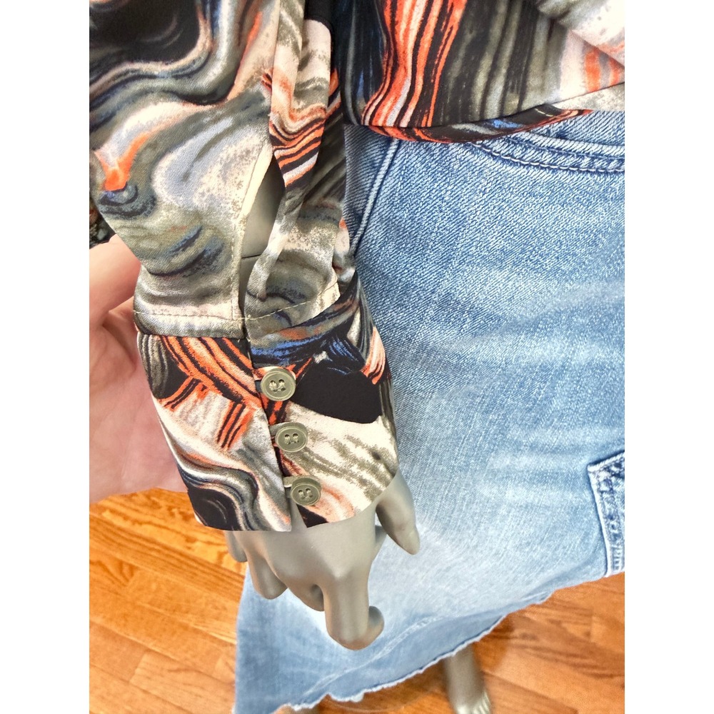 Halogen Abstract Marble Print Faux Wrap Blouse V-Neck Long Sleeve Multicolor S - Picture 5 of 9